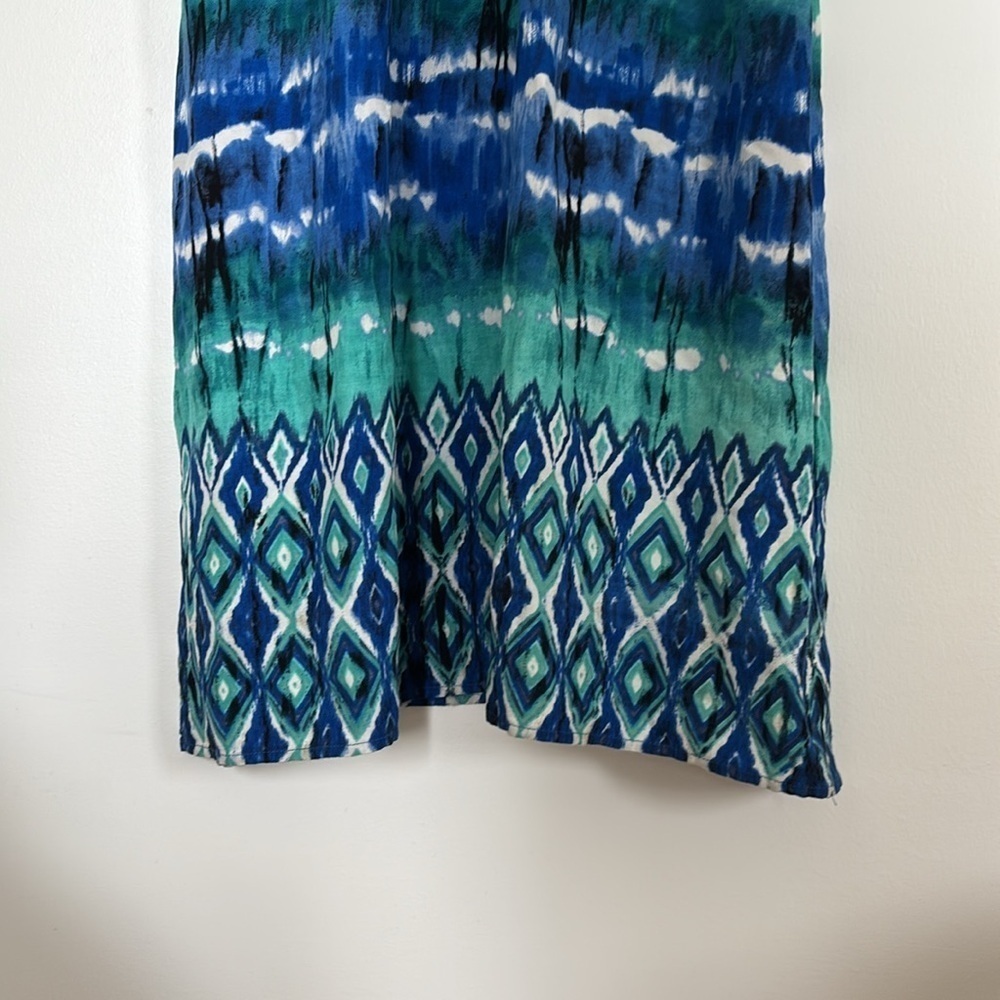 Aqua Tie Dye Colorful Tropical Spaghetti strap flowy vacation maxi dress smocked - Picture 3 of 8